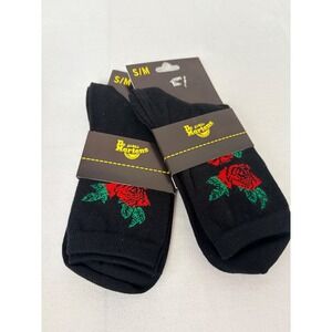 Dr. Martens Vonda Rose Black Crew Socks 2 Pairs Small medium Womens